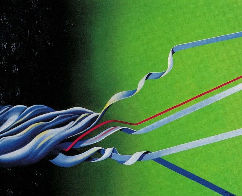 8 dinamica familiare, 1992, olio su tela, cm 100x150